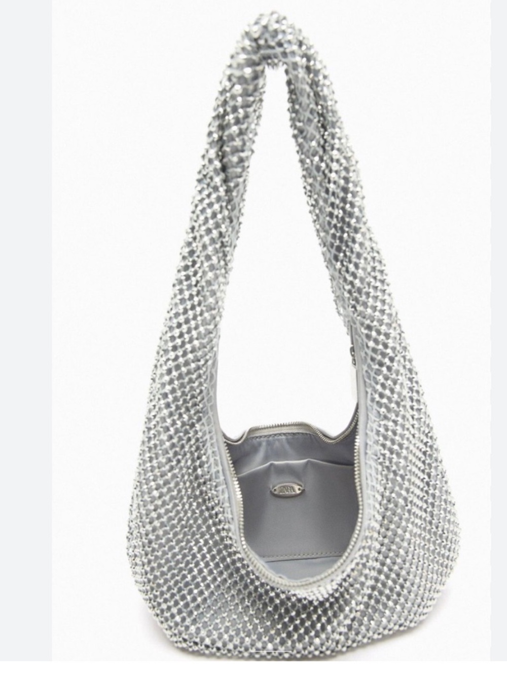 Zara Silver Crystal-Embellished Shoulder Bag